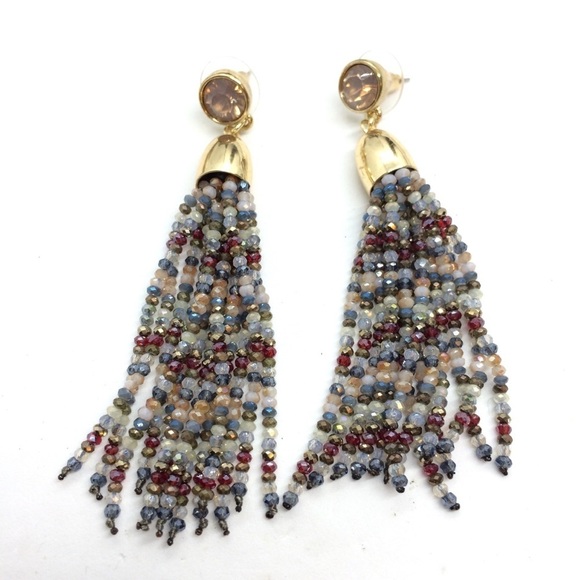 3/$30 GLASS SEED BEADS TASSEL EARRINGS DANGLE DROP GOLD TONE MUTED COLOR - Picture 1 of 11